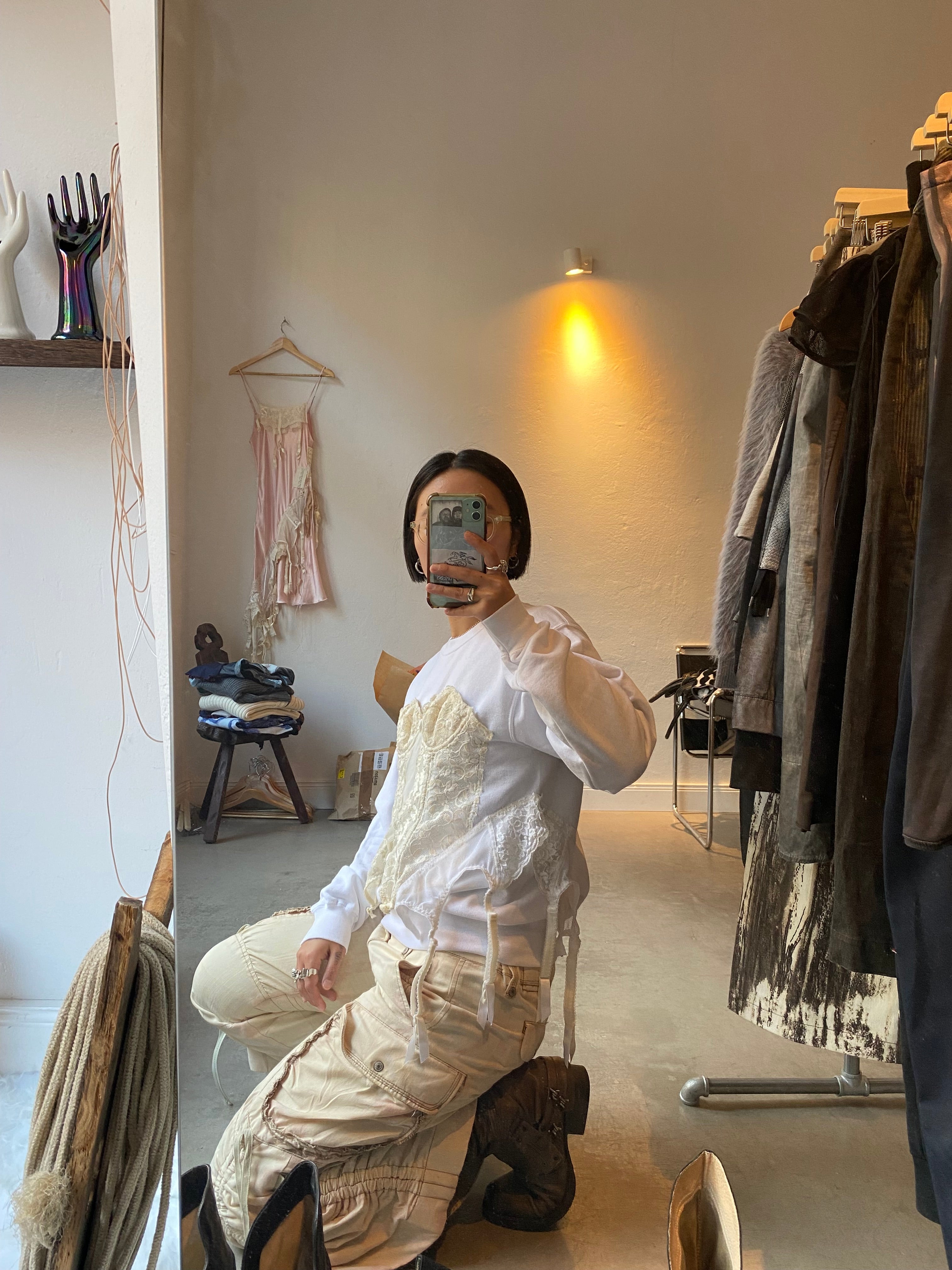 Upcycled white sweatshirt