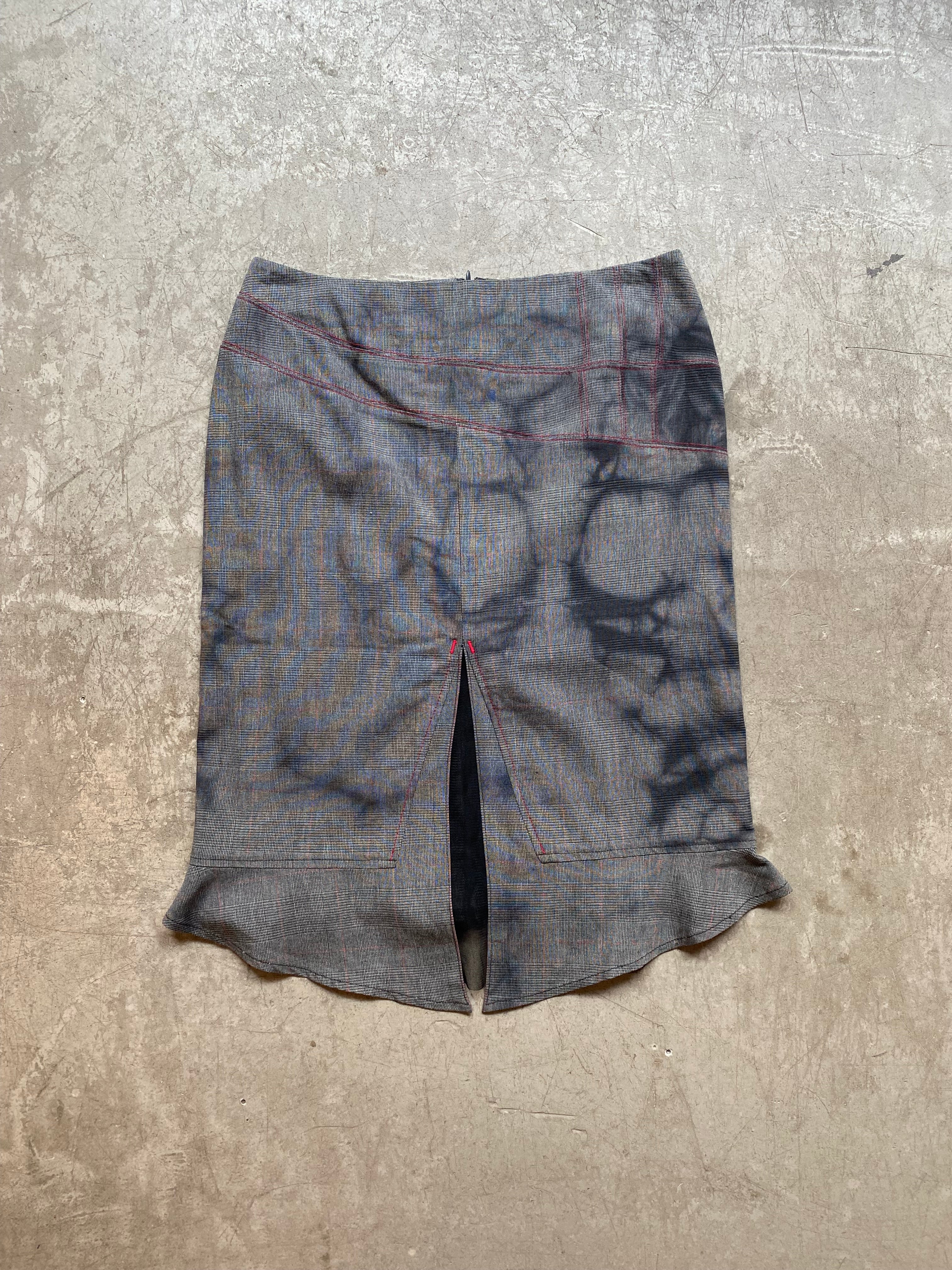 Grey checkered midi skirt