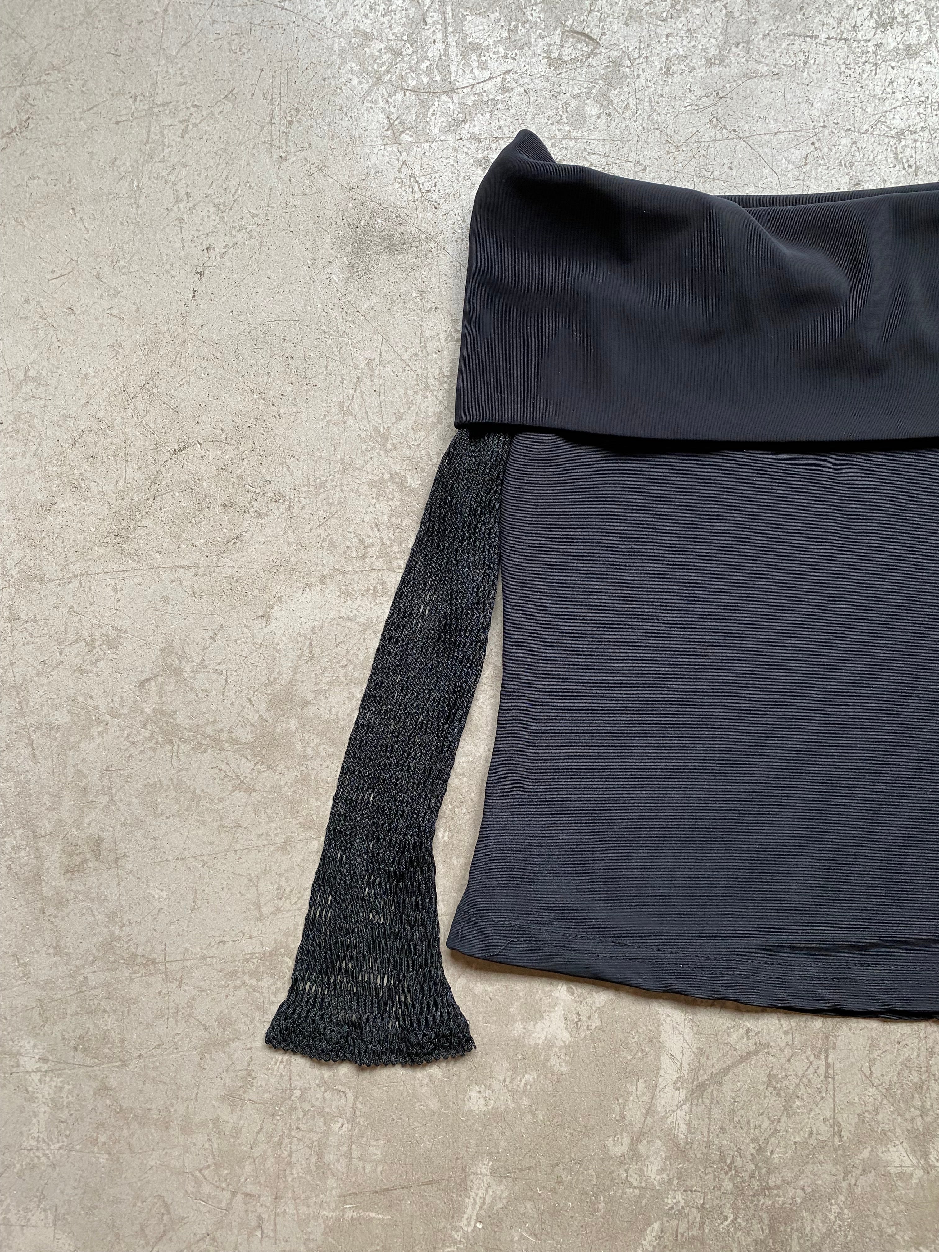 Black off the shoulder top with mesh sleeves