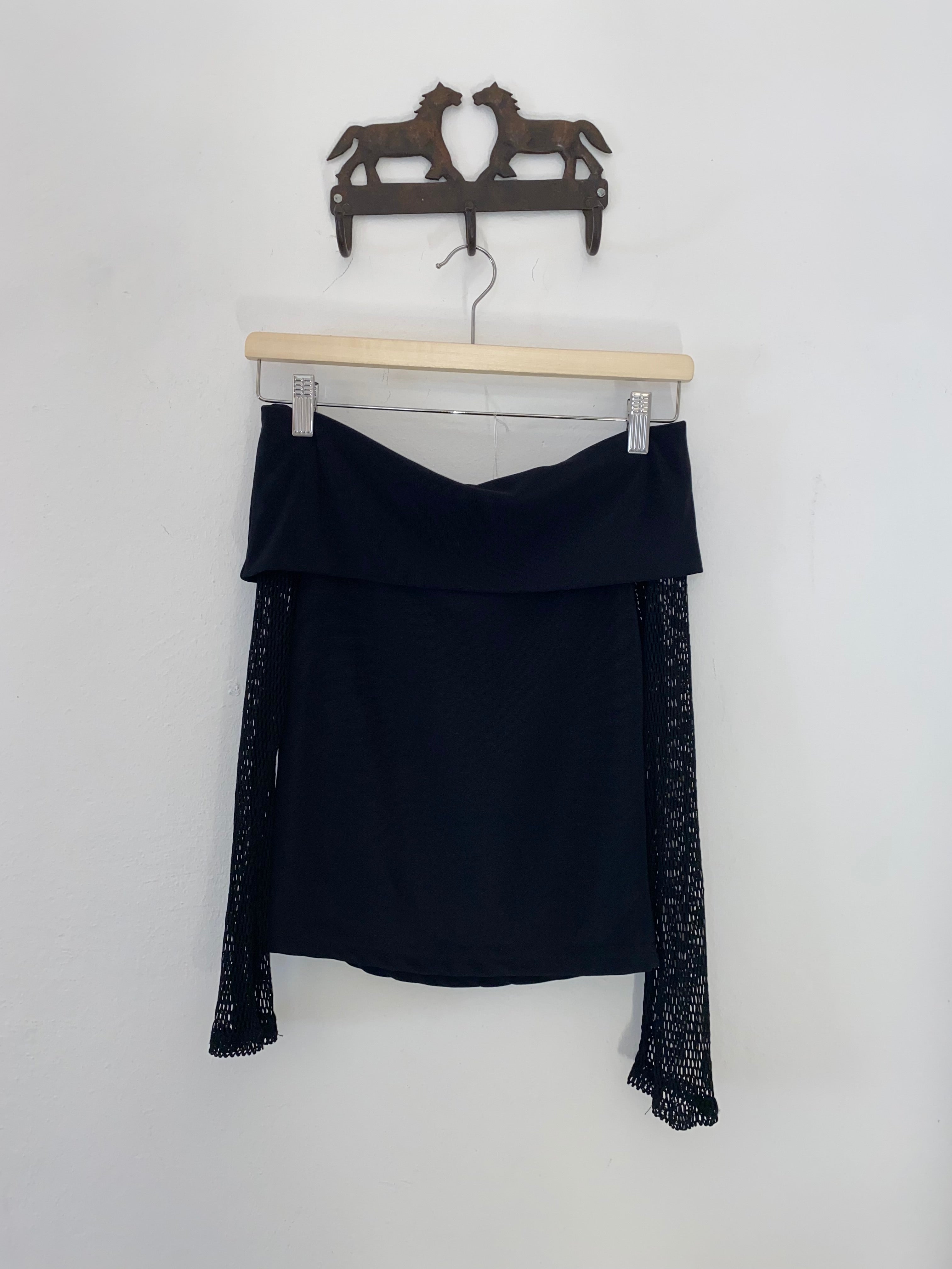 Black off the shoulder top with mesh sleeves