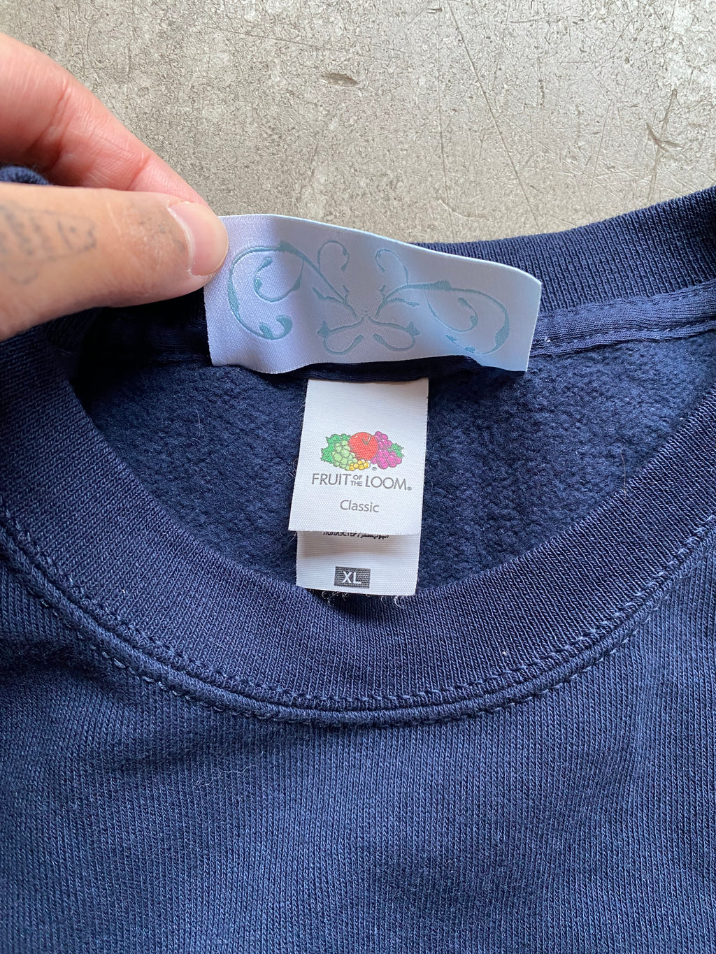 Upcycled navy sweatshirt