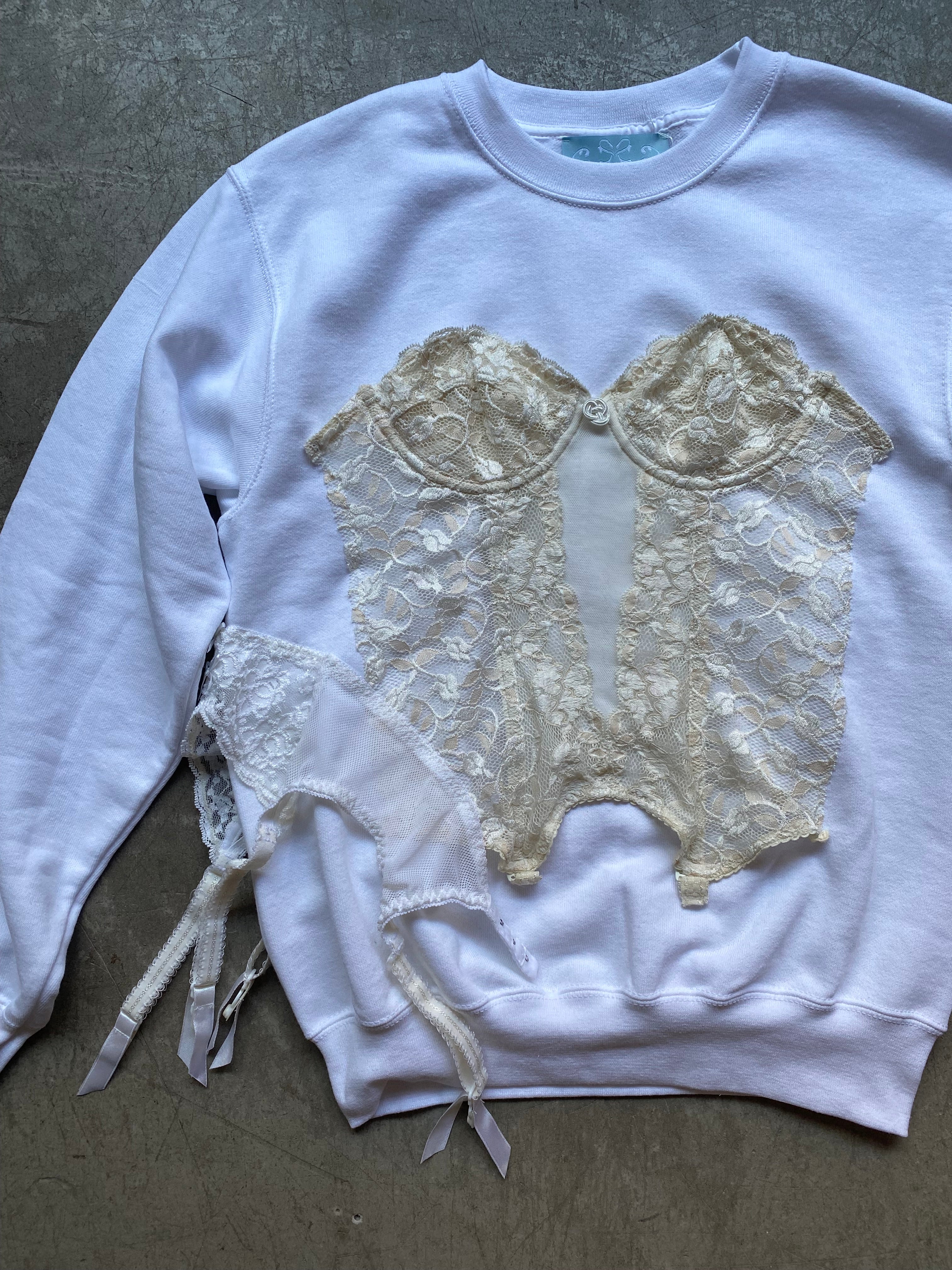Upcycled white sweatshirt