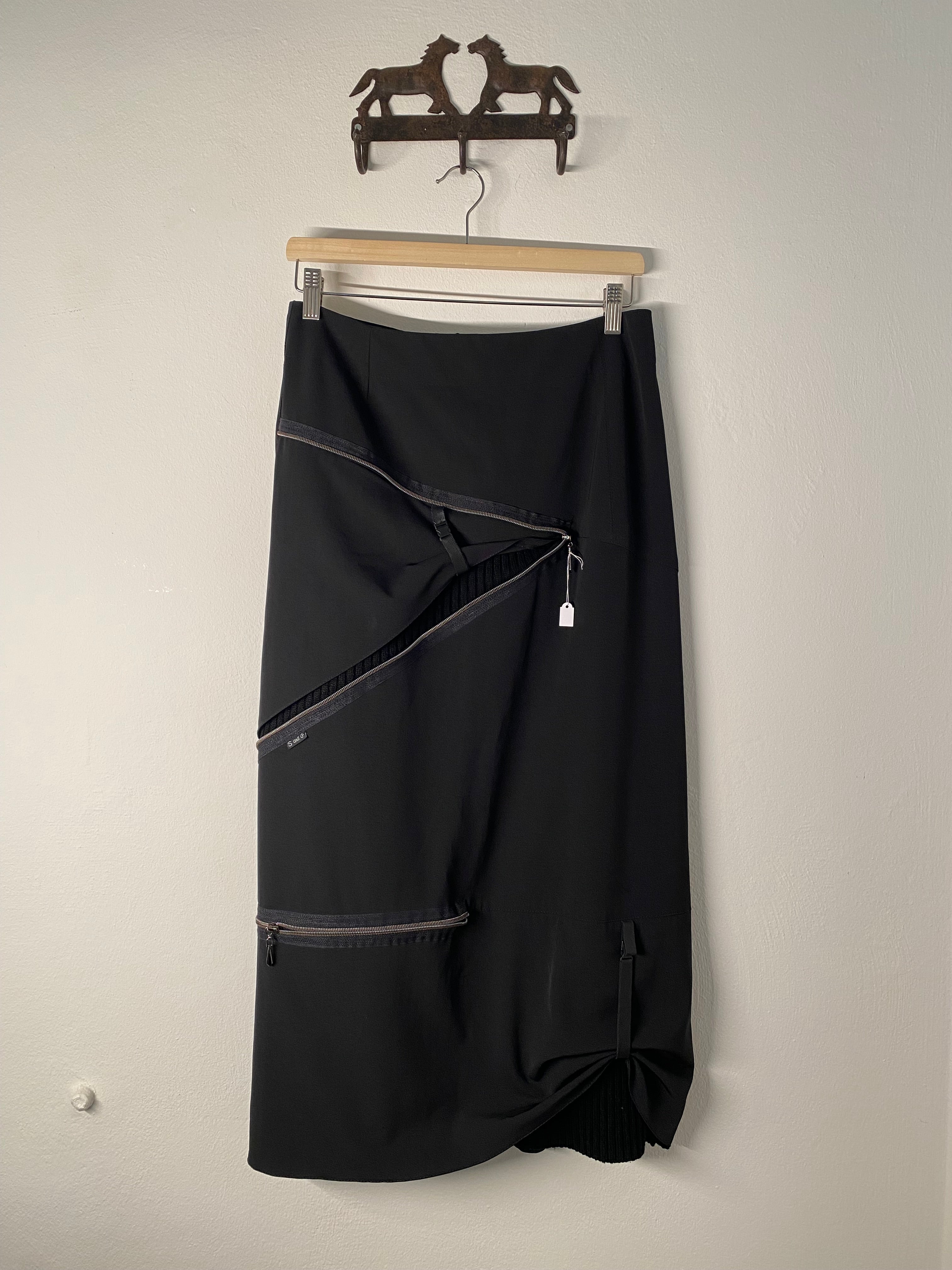 Black long skirt with zip details