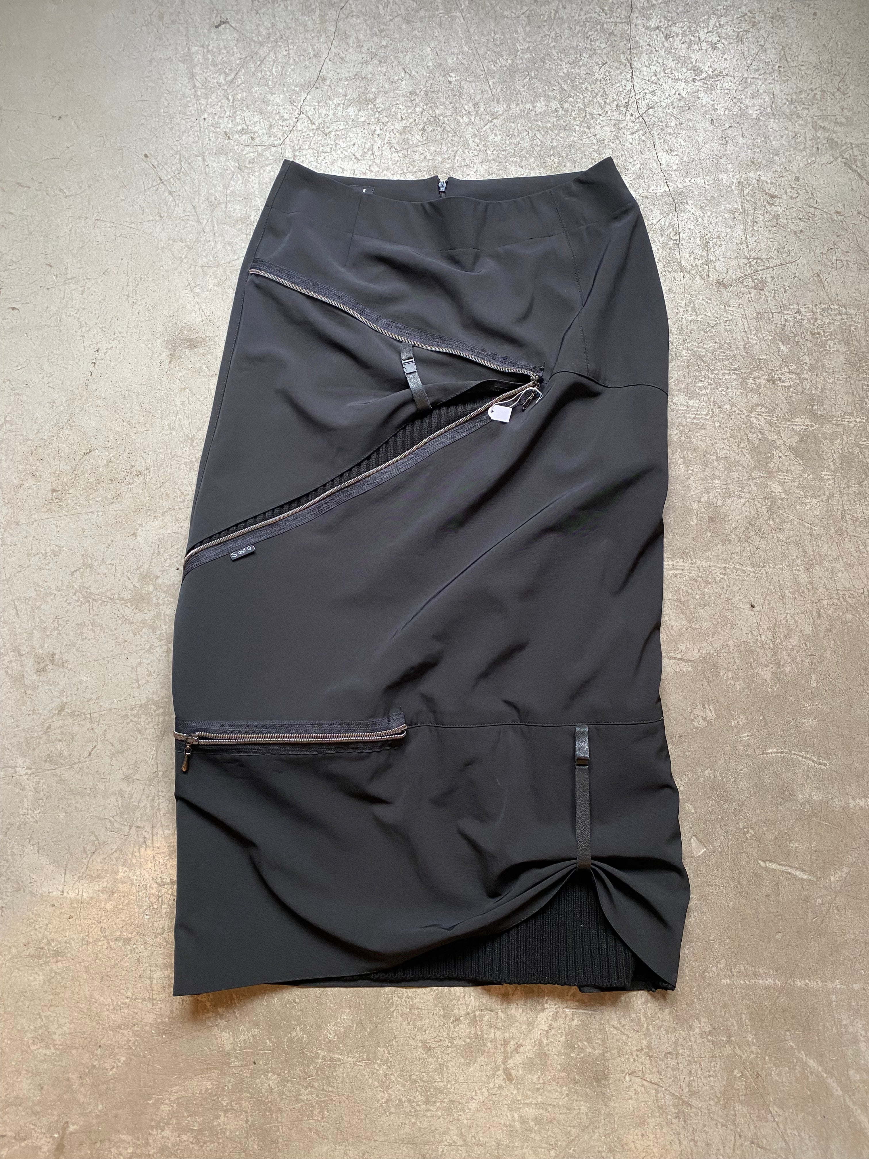 Black long skirt with zip details