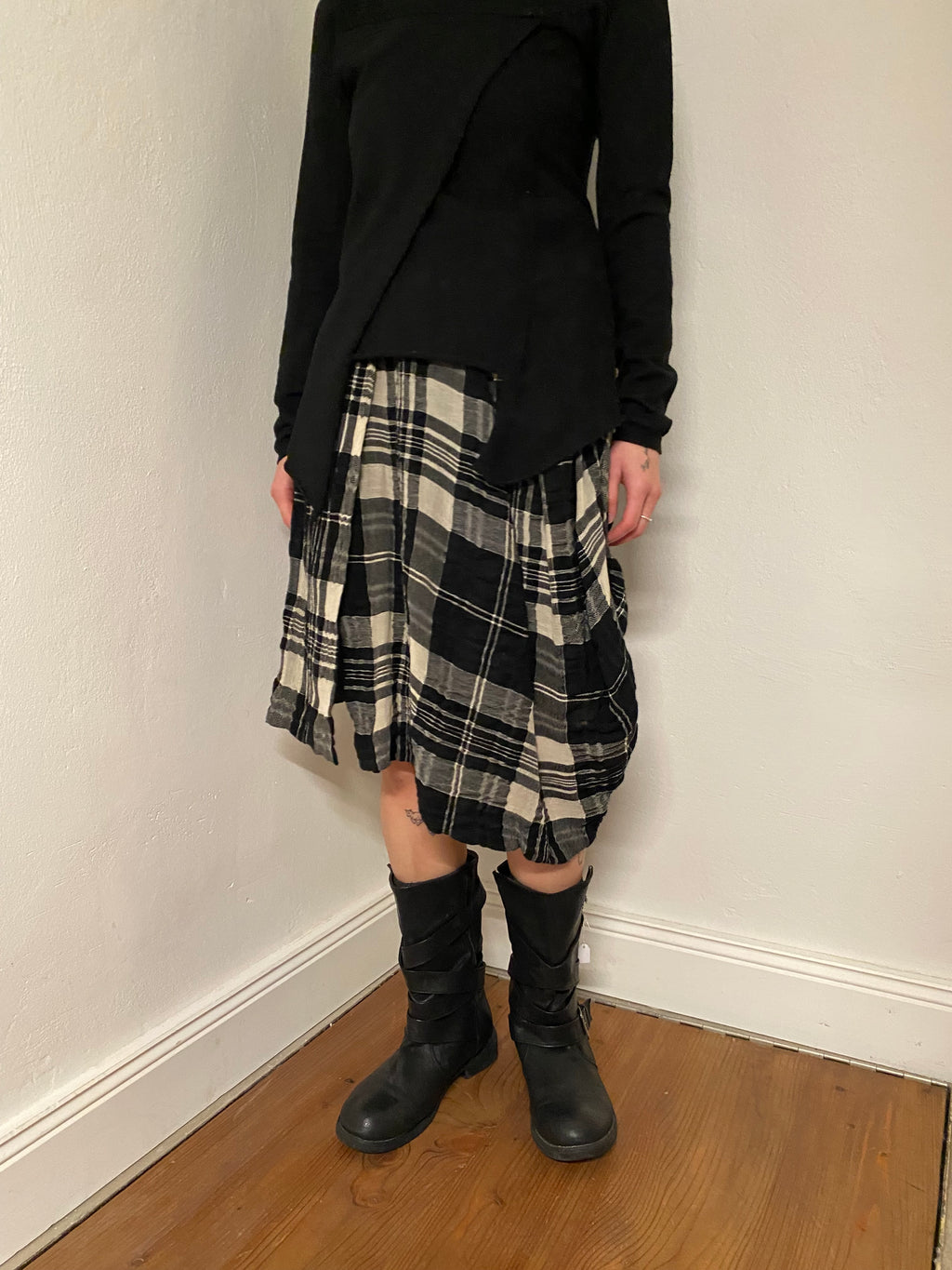 Black asymmetrical checkered skirt