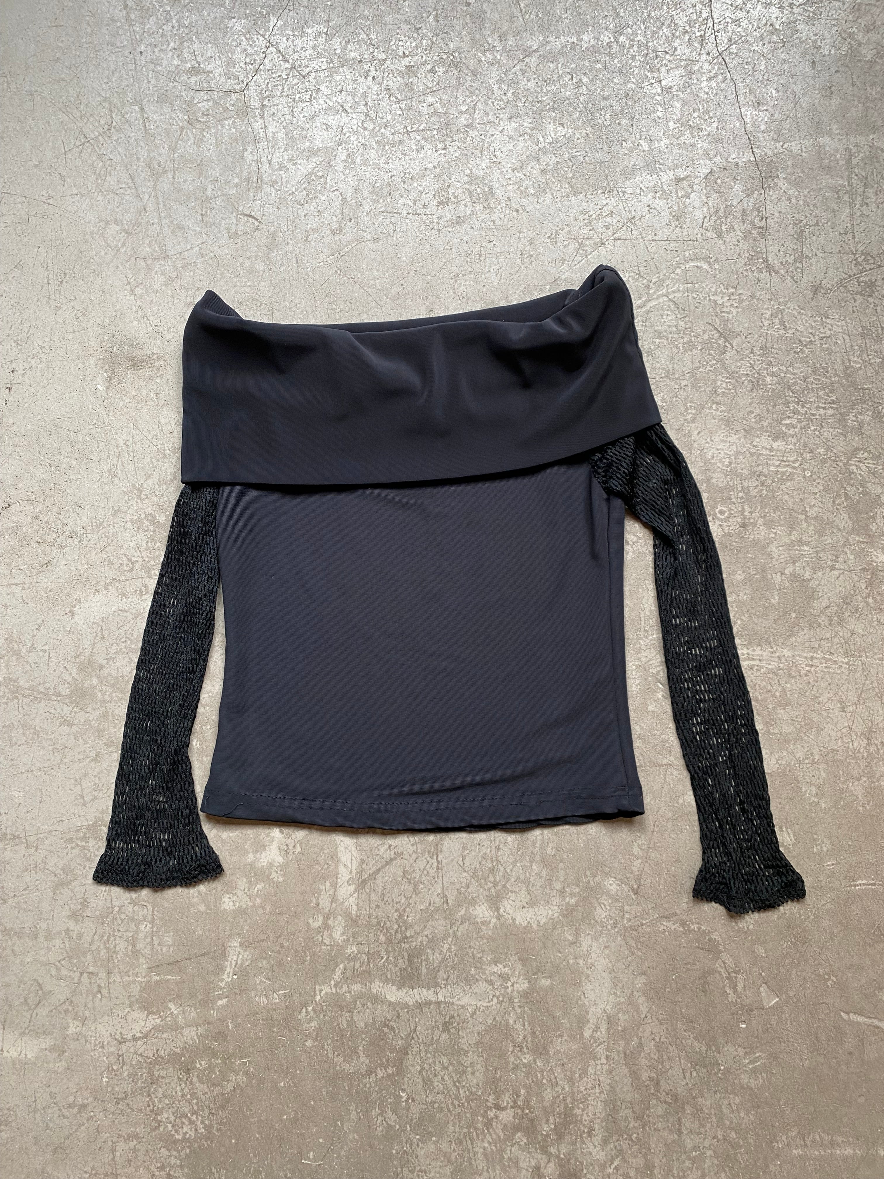 Black off the shoulder top with mesh sleeves