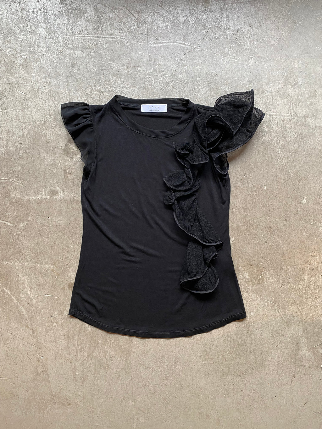 Black T-Shirt with ruffle details