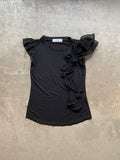 Black T-Shirt with ruffle details