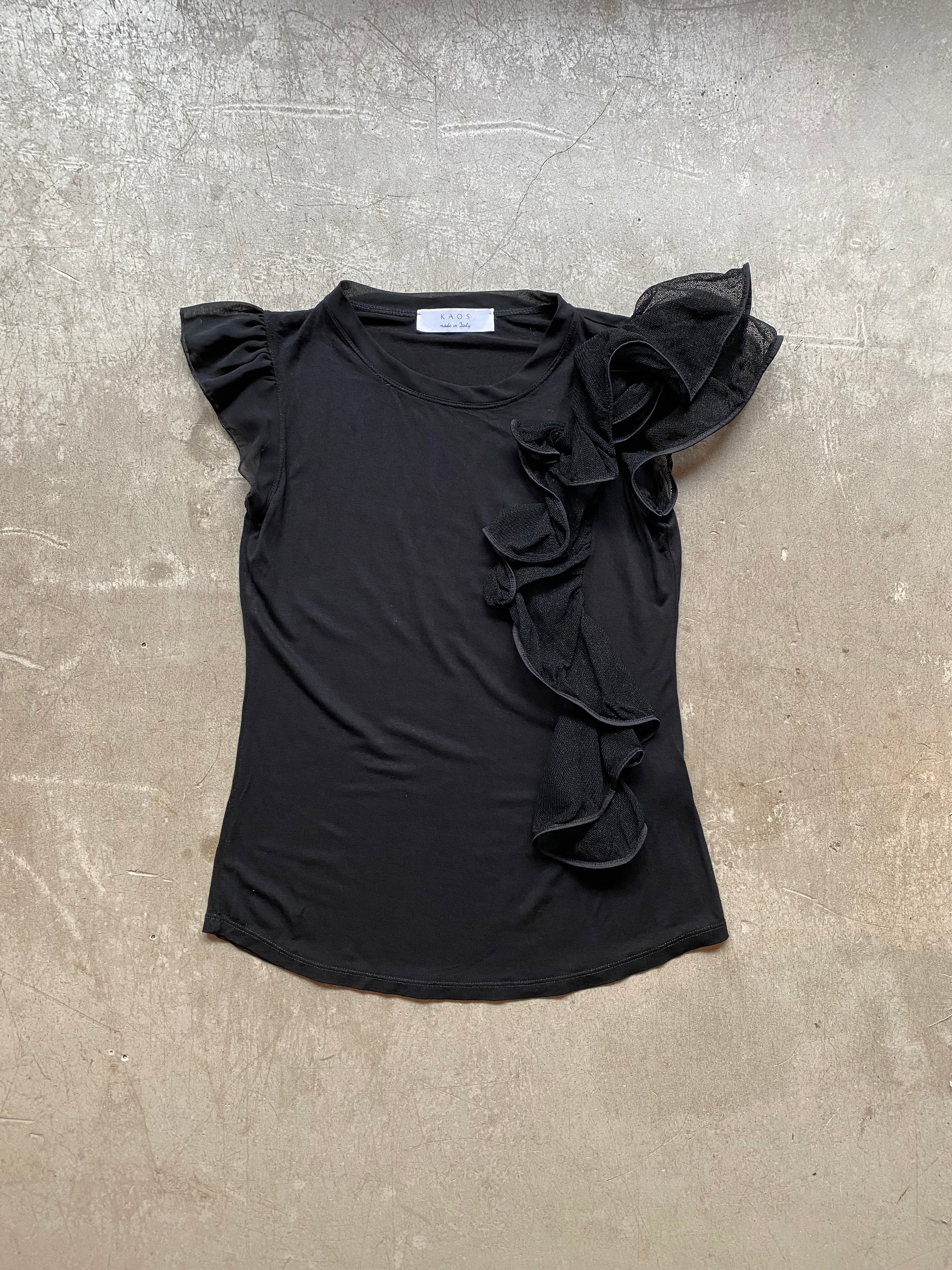 Black T-Shirt with ruffle details