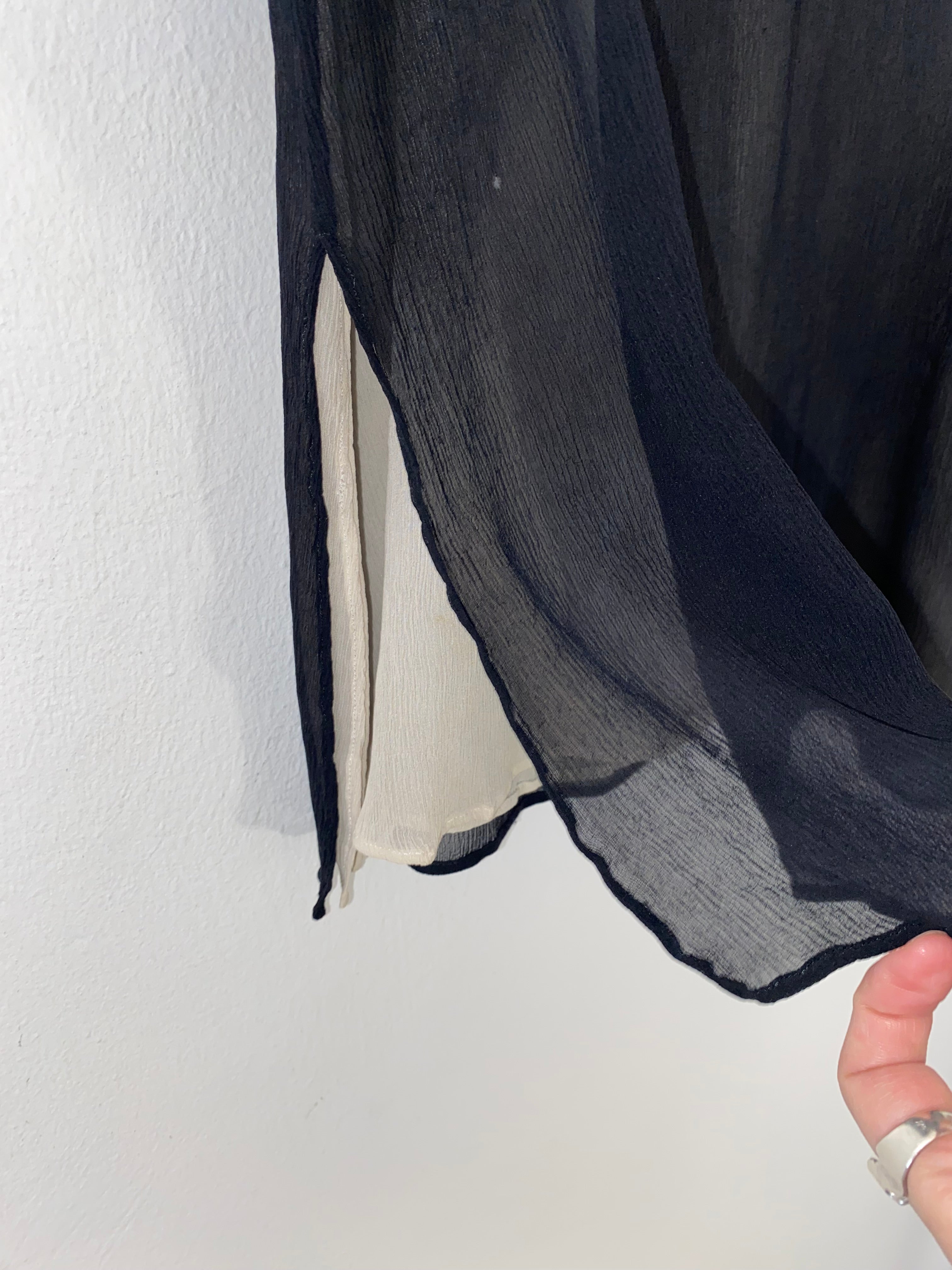 Black/beige layered silk tank top