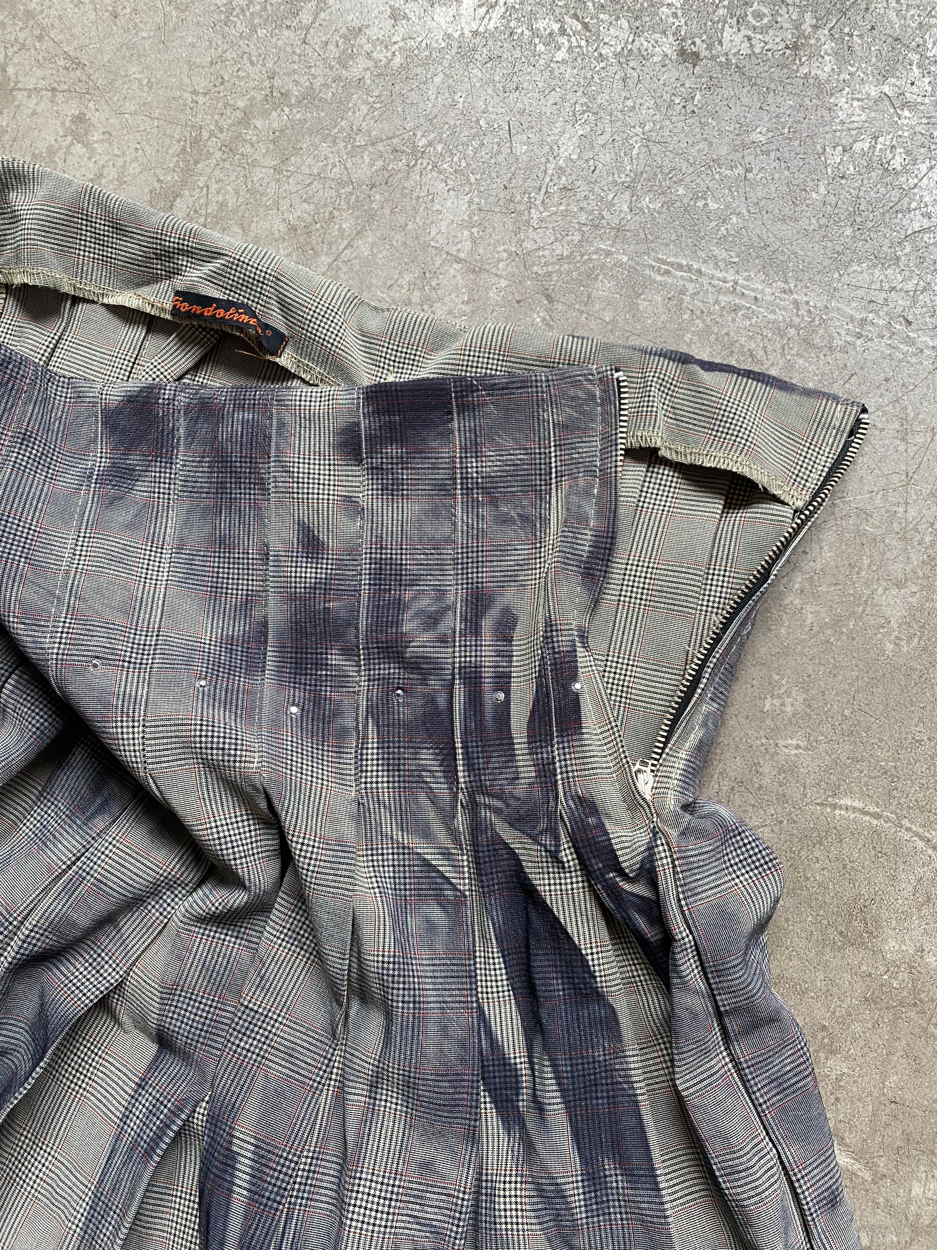 Grey/Khaki checkered pleated midi skirt