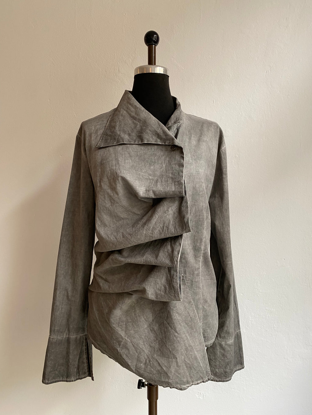 Grey washed look asymmetrical shirt