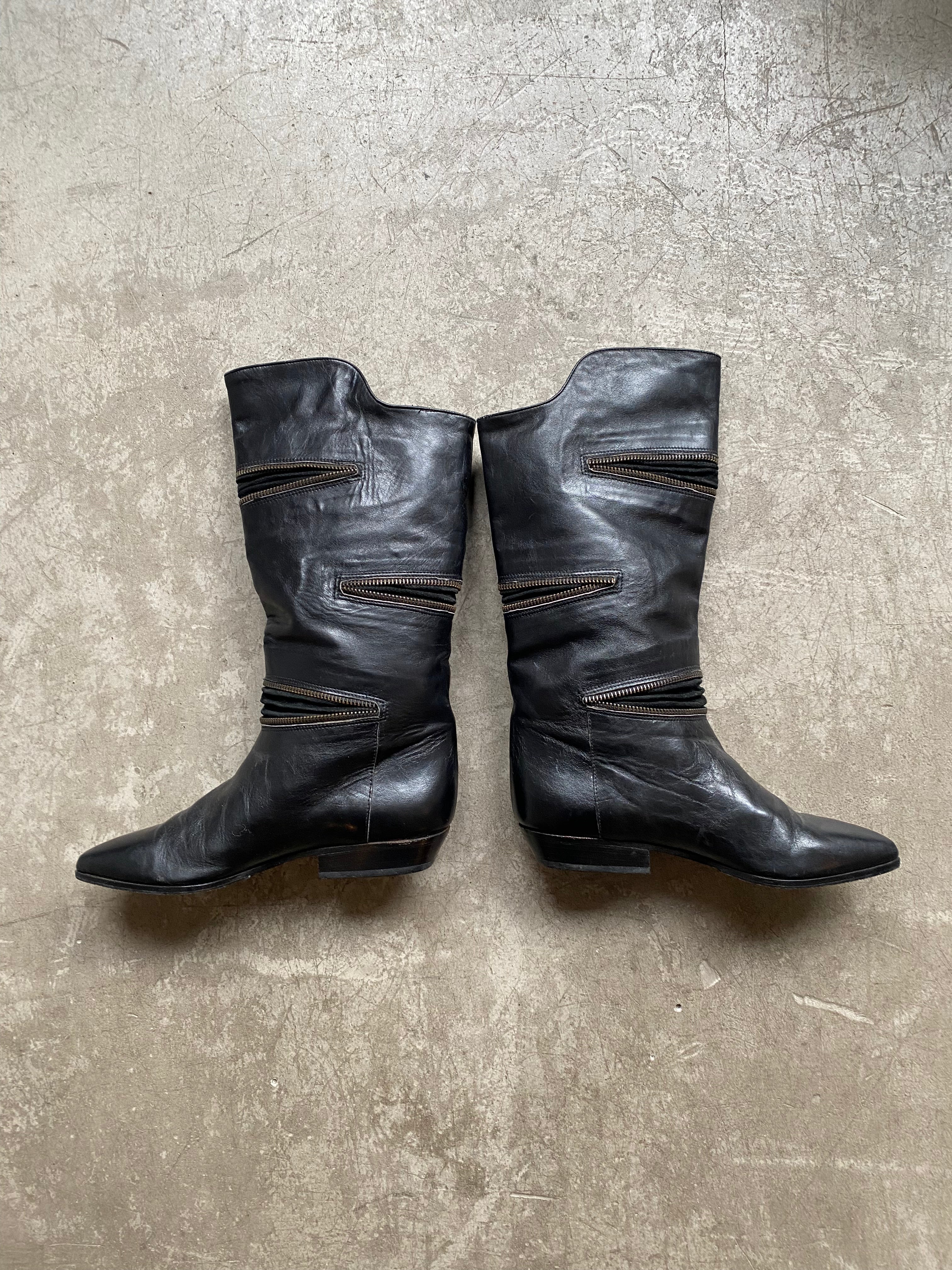 Black leather boots