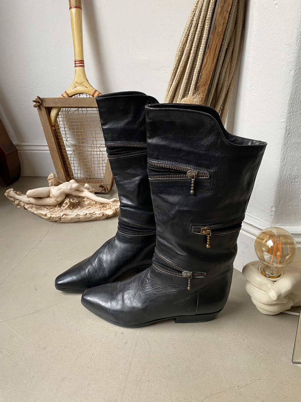 Black leather boots