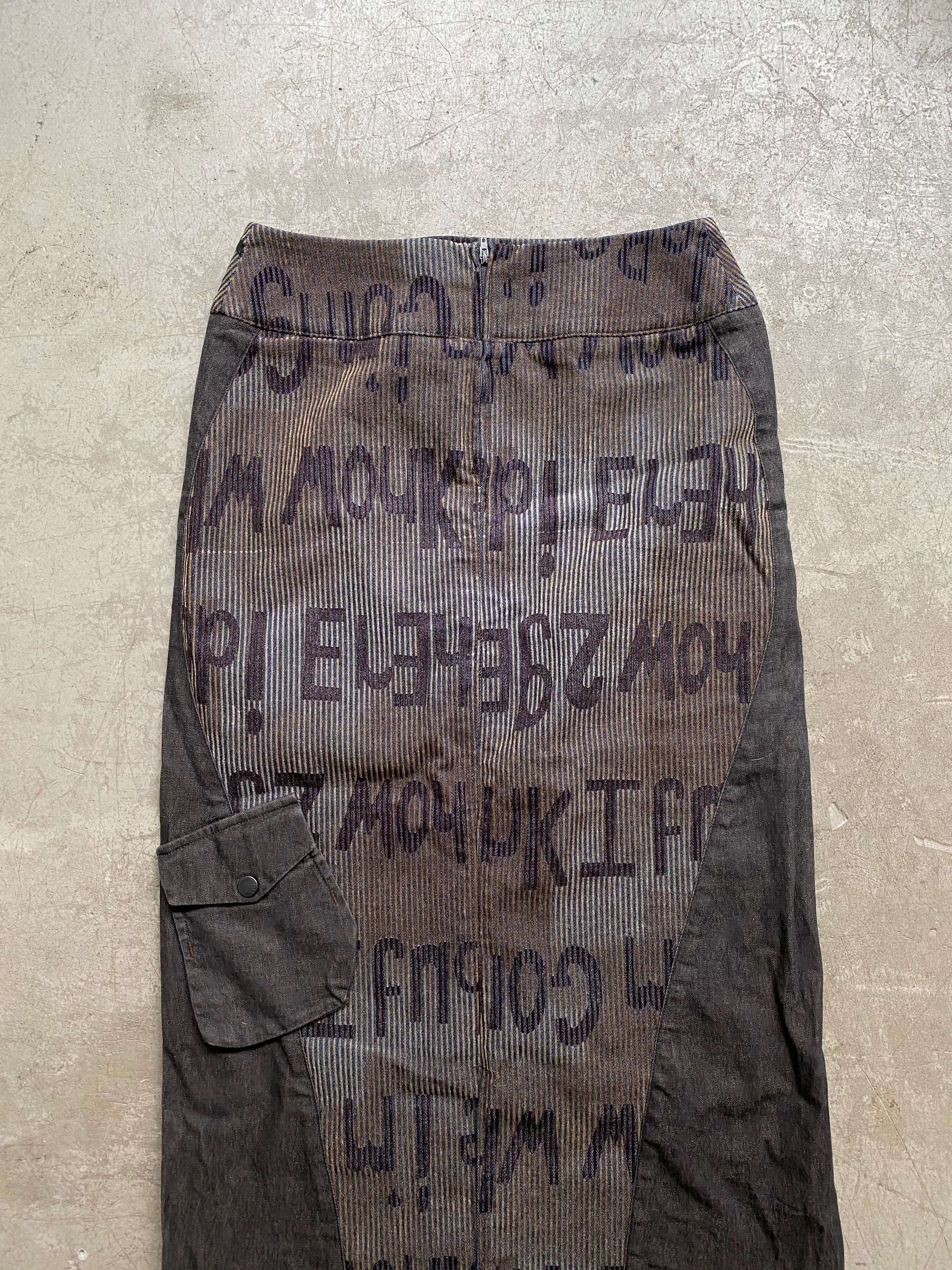 Mixed denim & corduroy maxi skirt