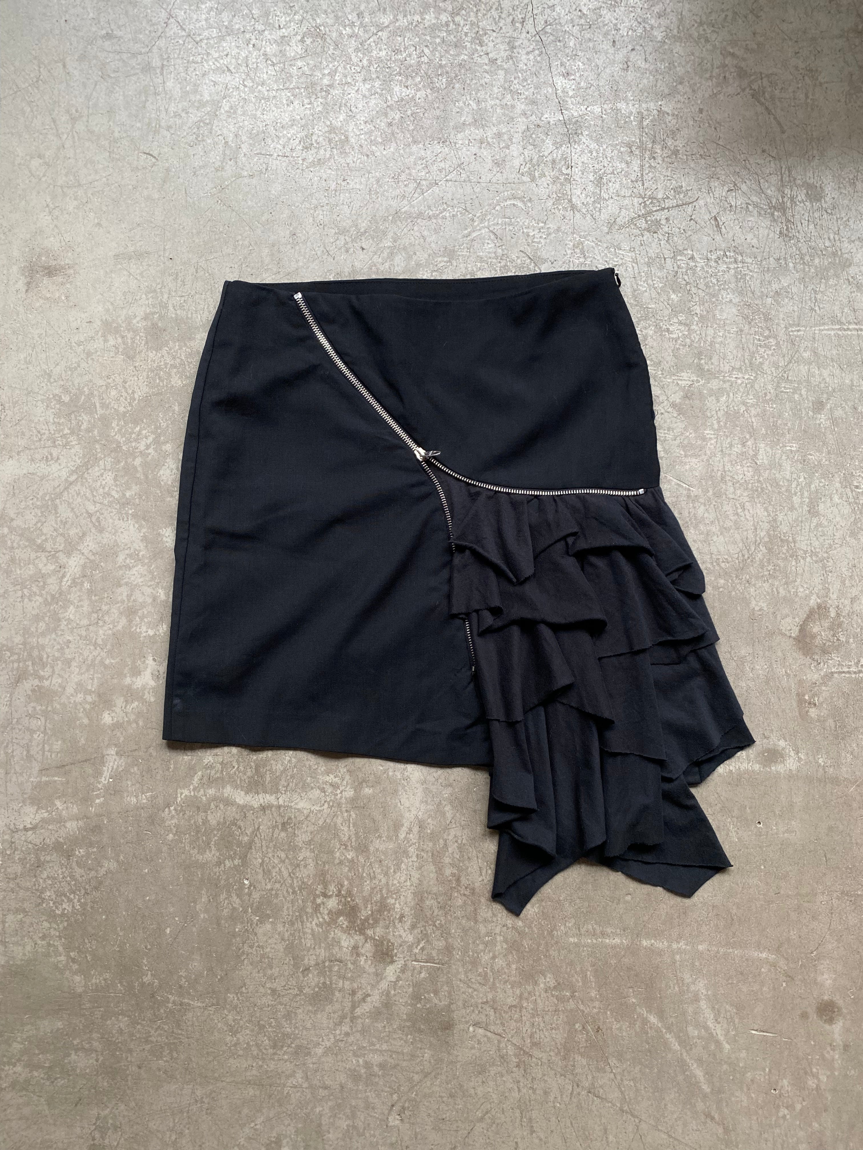 Black asymmetrical ruffle mini skirt